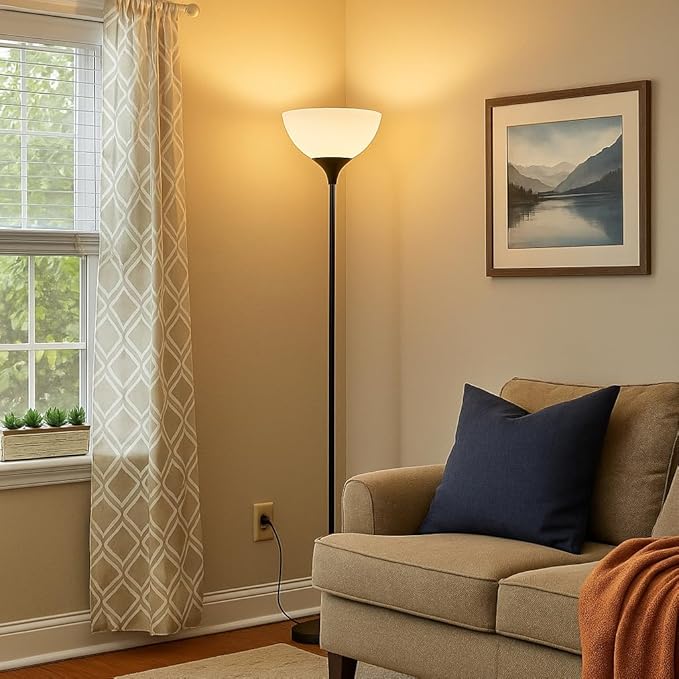 PESRAE Floor Lamp, Remote Control with Stpeless Color Temperatures and Brightness, Torchiere lamp for Bedroom, Living Room, Bulb Included (Matte Black)