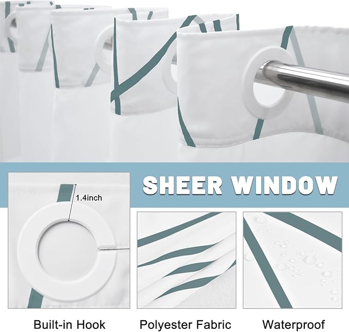 No Hook Navy Blue Striped Shower Curtain with Snap in Fabric Liner Set - Hotel Shower Curtain and Liner Set with See Through Mesh Top Window,Machine Washable, 71x74 INCH