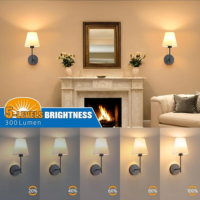 NIORSUN 14.5 inch Battery Operated Wall Sconce Set of 2,Black Rechargeable Wall Lights with 5200mAh Dimmable Detachable Bulbs and Remote,9 Colors Wireless Sconces for Bedroom Living Room Hallway Decor