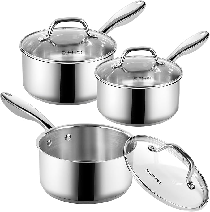 1Qt & 2Qt & 3QT Stainless Steel Sauce Pan Set with Lid,6 Pcs Non Stick Saucepan,Small Kitchen Pots,Induction Compatible,PFOA FREE