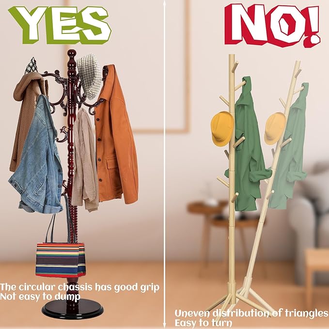 73 in Wood Coat Rack, Coat Rack Freestanding with Stable Round Base, Adjustable Height Tree Coat Racks Stand for Home Bedroom Office Hallway Entryway (Redwood)