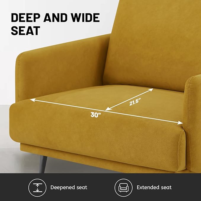 Oversized Accent Chair for Living Room Chairs Reading Arm Chair Comfy Modern Single Sofa Side Chairs with Metal Legs & Soft Cushion for Bedroom, Balcony,Waiting Room (Amber Yellow-1pcs)