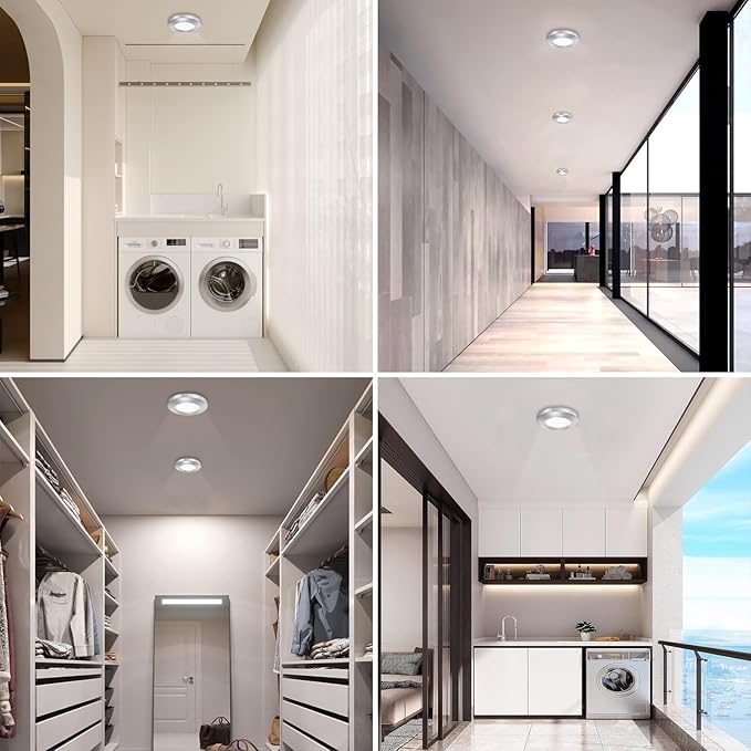 5.5 Inch Dimmable LED Disk Light, 14W 870 LM Low Profile Recessed Surface Mount Light Fixture, Round Metal Ceiling Light, Heavy Duty, 3000K Warm White, Brushed Nickel, 2 Pack