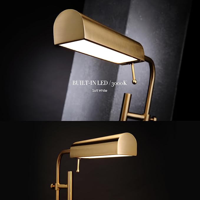 O'Bright Cedric Adjustable Pharmacy Floor Lamp - Industrial Design for Reading, Crafting, Work - 10W LED, Height 45-61 inches - Ideal for Living Room, Bedside, Office - Antique Brass (Gold)