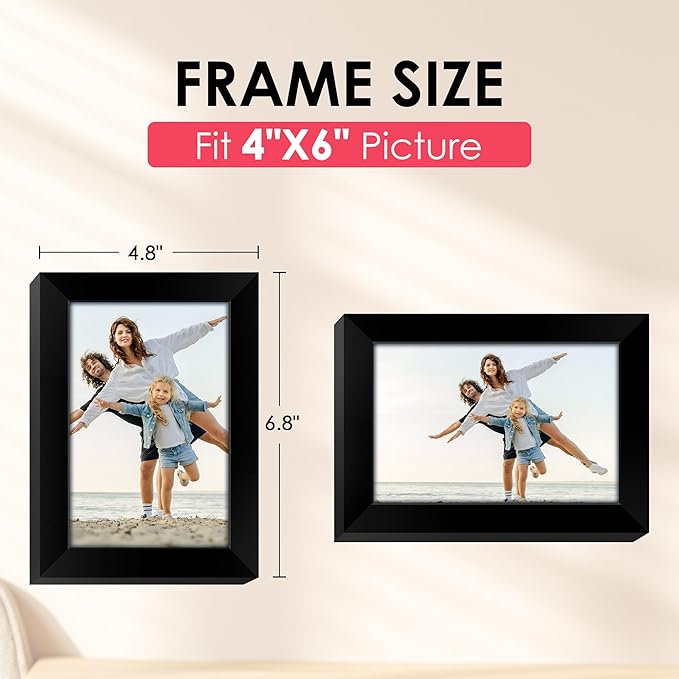 FIXSMITH 4x6 Picture Frame, Black Photo Frames with HD Plexiglass for Wall Hanging or Tabletop Display, 2 Pack