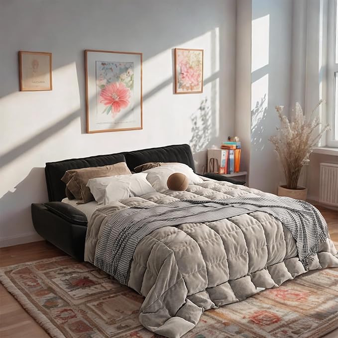 73.2-Inch Queen Size Convertible Sleeper Sofa Bed, 3-in-1 Pull-Out Futon Loveseat, Velvet Futon Couch with 2 Soft Pillows for Living Room, Office, Apartment, RV, Hide-A-Bed Fold Out Sofa&Couches