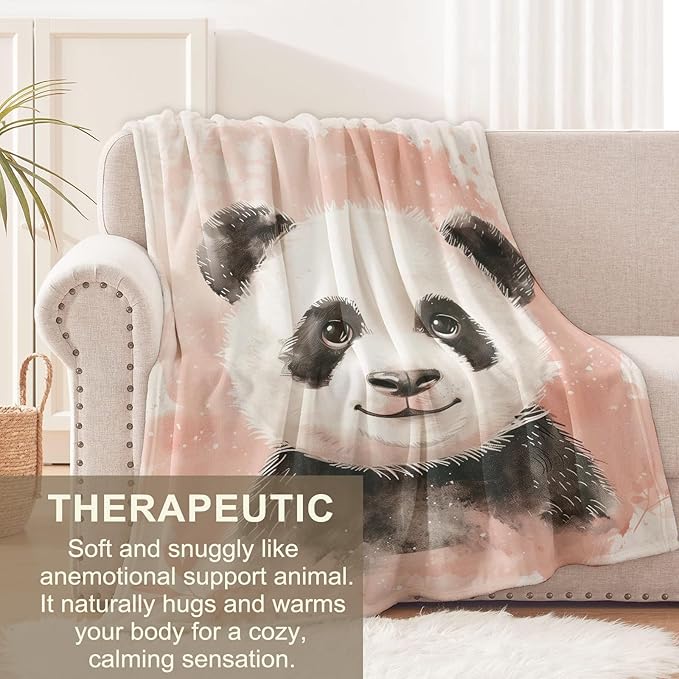 Panda Blanket for Boys Girls Teen, Flannel Panda Blankets Gifts, Pink Panda Throw Blanket for Sofa Couch Bed Living Room Soft Warm Cozy Panda Decor 60" x 50"