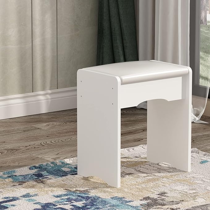 ECACAD Vanity Desk, Vanity Table Set with LED Lighted Mirror, Makeup Vanity Dressing Table with Drawers, Storage Shelves, Crystal Handles and Cushioned Stool, White