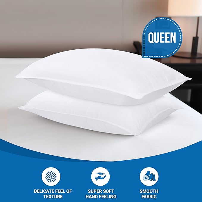 Utopia Bedding Bed Pillows for Sleeping (White), Queen Size, Set of 2, Hotel Pillow, Cooling Pillows for Side, Back or Stomach Sleepers