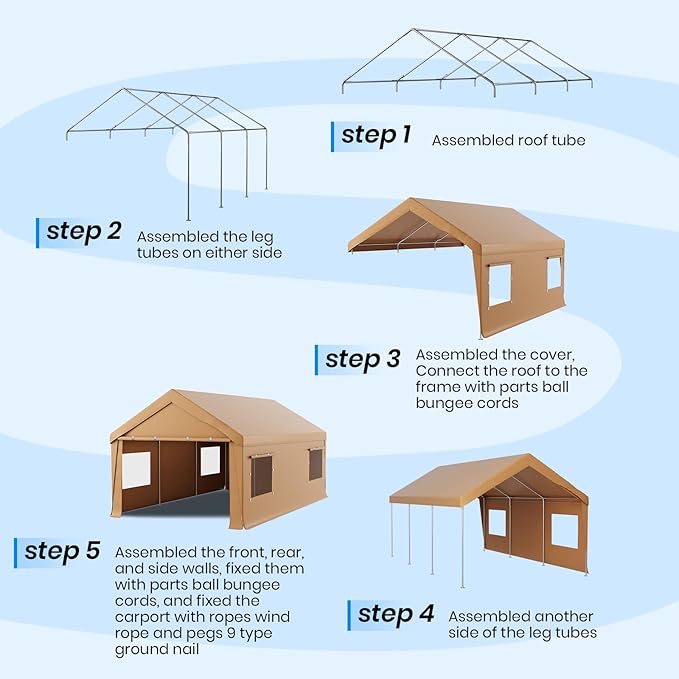 Carport 10x20 Heavy Duty Portable Garage,Carport Canopy with Roll-Up Windows & Doors,Portable Garage and Shelter with Removable Sidewalls,Car Tent Garage with All-Season Tarp for Truck Lawnmower Bike