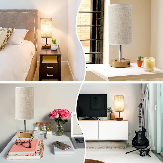 Table Lamp with Motion Sensor or Constant on Mode, USB Lamp Include One LED Bulb, Built in 1 USB Port & 1AC Outlet, Bedside Lamp Idea for Bedroom, Hallway, Bath Room