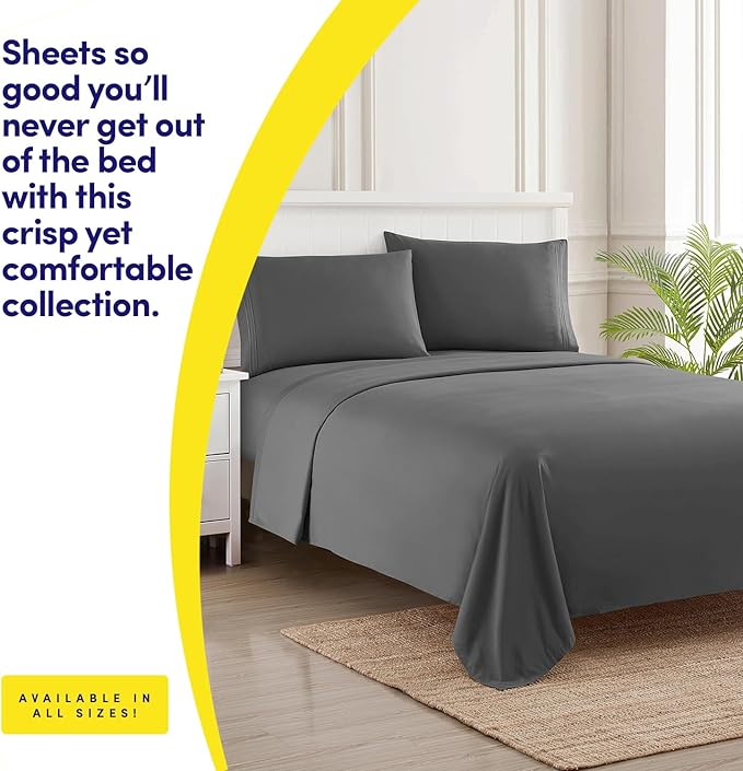 1500 Supreme Collection California King Sheet Sets Gray - Luxury Hotel Bed Sheets and Pillowcase Set for California King Mattress - Extra Soft, Elastic Corner Straps, Deep Pocket Sheets Gray