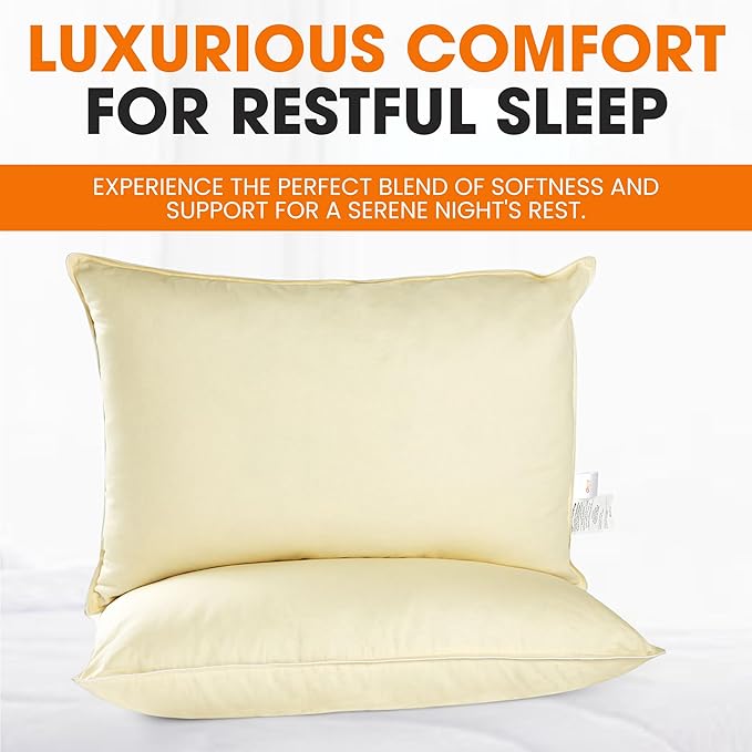 Cheer Collection Set of 2 Organic Kapok Bed Pillows, Natural Kapok Fiber Filled Sleeping Pillows with Breathable Cotton Shell, Standard Size, 20 x 28 inches