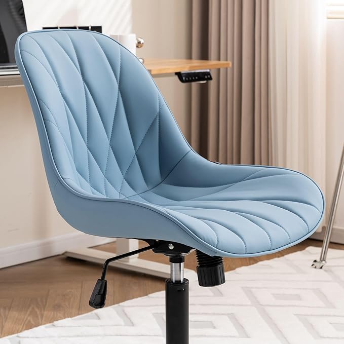 Rowill Modern Office Chair - Ergonomic Swivel Leather Desk Chair with Curved Backrest, Height Adjustable Rolling with Wheels, Perfect for Study Room & Office, Blue