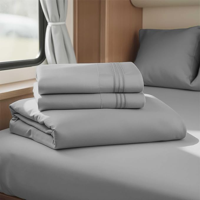 Clara Clark Bed Sheets, Premier 1800 Series 4 Piece RV Queen Sheet Set, Luxury Soft Sheets for RV Bunks, Short Queen - Grey