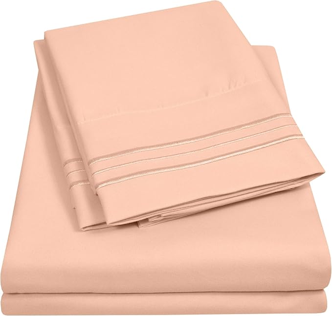 1500 Supreme Collection Twin Sheet Sets Peach - 3 Piece Bed Sheets and Pillowcase Set for Twin Mattress - Extra Soft, Elastic Corner Straps, Deep Pocket Sheets, Twin Peach
