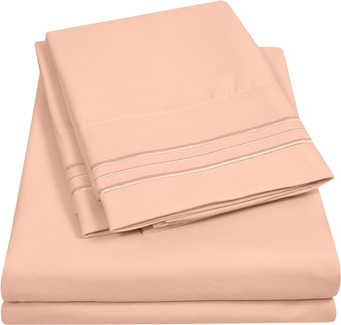 1500 Supreme Collection King Sheet Sets Peach - Luxury Hotel Bed Sheets and Pillowcase Set for King Mattress - Extra Soft, Elastic Corner Straps, Deep Pocket Sheets, King Peach
