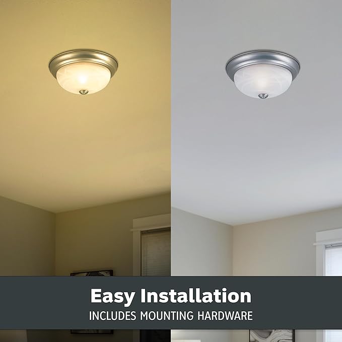 DESIGNERS FOUNTAIN Reedley 2-Lights Flush Mount Ceiling Light, 11 Inch Lighting Fixture for Kitchen, Bedroom, Bathroom, and Hallway, White Alabaster Glass, Pewter, 1257S-PW-AL