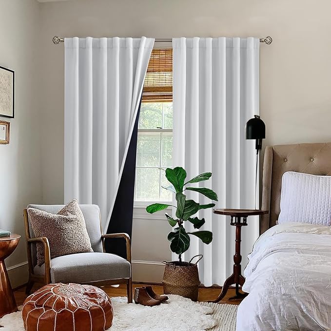 BGment 100% Blackout 80 Inch Curtains with Thermal Insulation Liner, Rod Pocket and Back Tab Double Layer Room Darkening Window Treatment Drapes for Living Room (52 x 80 Inch, 2 Panels, Greyish White)