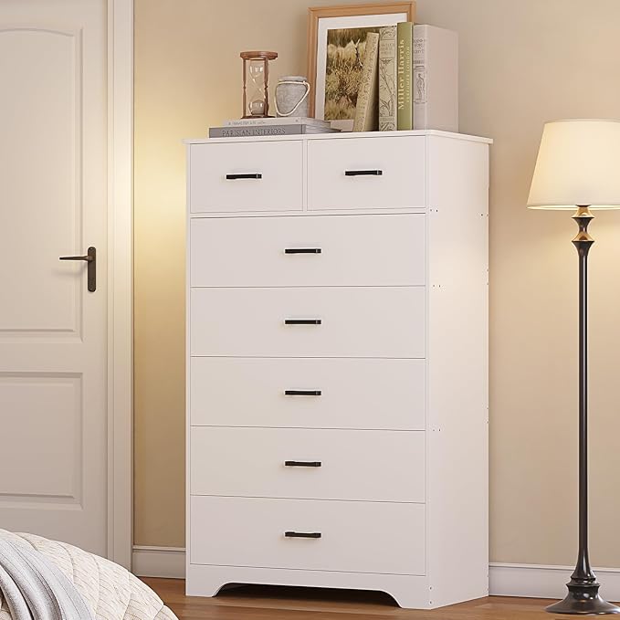 Hasuit Tall Dresser for Bedroom, White Large Chest of Drawers, 55.6'' High Dressers with 7 Drawers, Modern Wooden Vertical Storage Clothes Closet Organizer