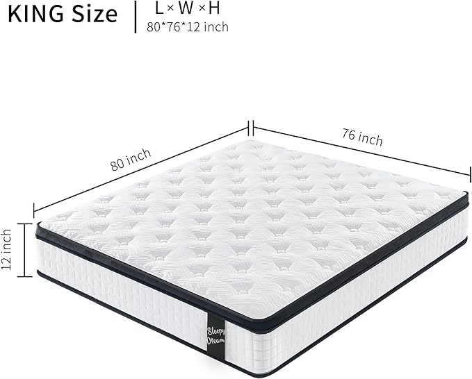 12 Inch Memory Foam Mattress,King Size Plush Hybrid Mattress,7-Zone Memory Foam & Pocket Spring,Edge Support & Motion Isolating,Pressure Relief, Certified Foams Fabric,Bed in a Box,Echelon Dream