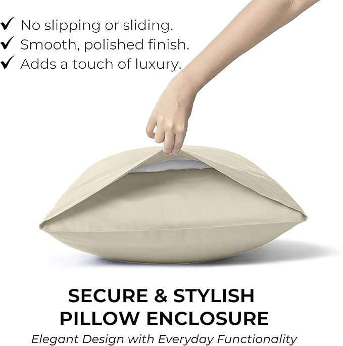 100% Natural Cotton Bed Sheets | 500 TC Single-Ply Sateen Weave Cal King Sheet Set | Soft & Hypoallergenic Solid 4-Piece Bedding with Deep Pocket Fitted, Flat, Pillowcase | Cream Beige
