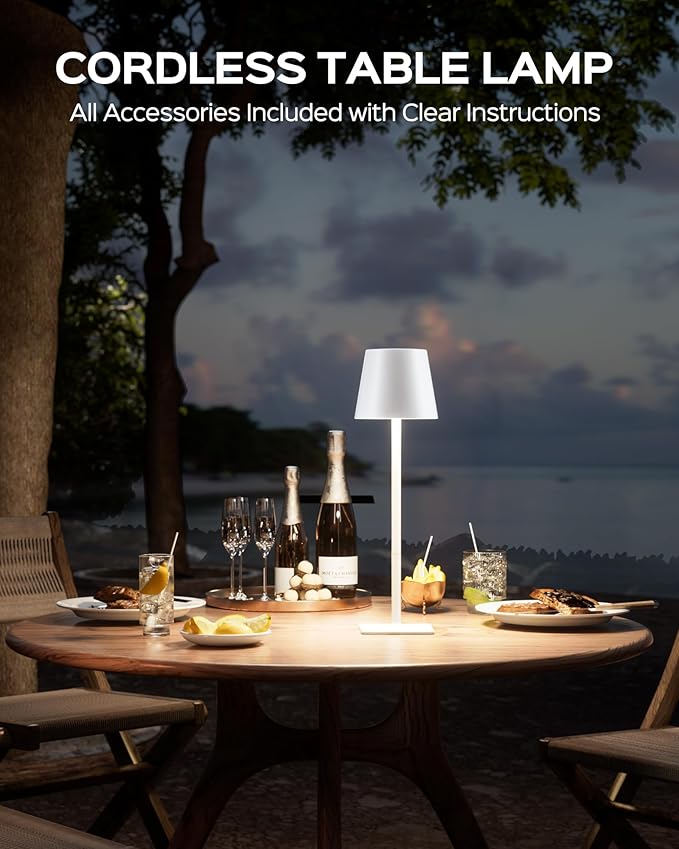 JACKYLED Cordless Lamp DIY Height, 3 Color Stepless Dimming, 5000mAh Battery Operated Lamp Portable Rechargeable for Bedroom Dinning Kitchen, White, 2 Pack