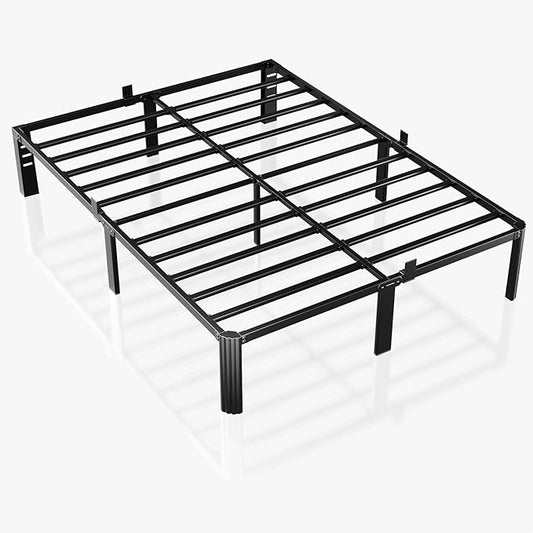 14 inch Metal Queen Bed Frame with Rounded Corner and Headboard Hole Mattress Retainers 3500LBS Heavy Duty Steel Slats No Box Spring Needed Platform Noise-Free Easy Assembly Queen Bed Frames