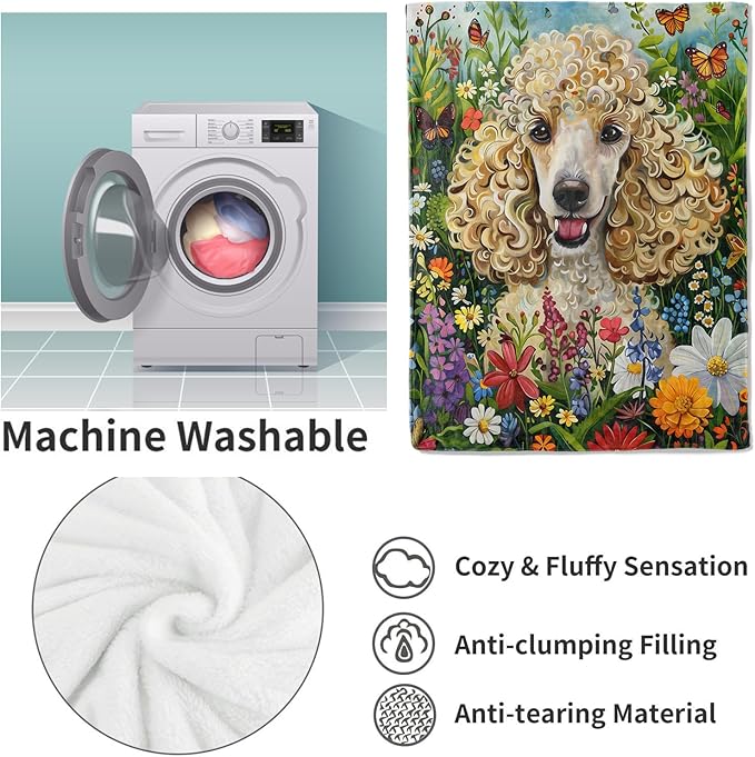 Poodle Flannel Blanket, Poodle Gifts, Poodle Dog-Themed Blanket for Women, Soft Lightweight Throw Blankets for Bed Home Travel Decor 40" x 50"