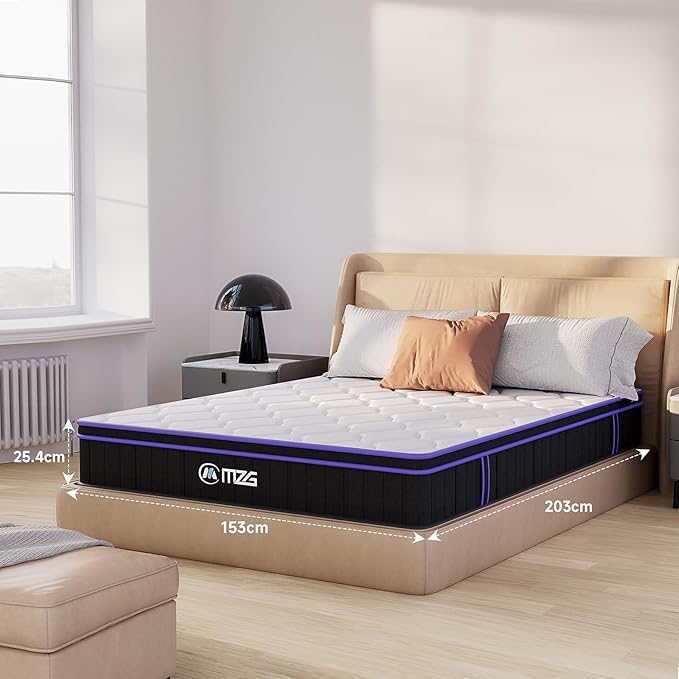 10 Inch Queen Size, Hybrid Mattress, Medium Firm, Gel-Infused Memory Foam, Pillow Top, Pocket Coils, Cooling & Breathable, CertiPUR-US Certified, Fiberglass-Free, Mattress in a Box