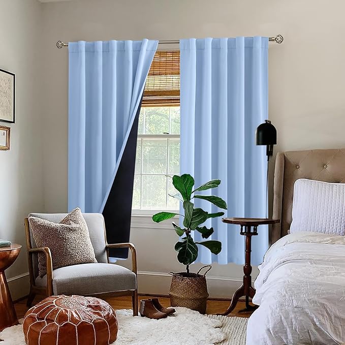 BGment Full Blackout Curtains 72 Inch Length with Thermal Insulation Liner, Double Layer Room Darkening Rod Pocket and Back Tab Window Curtain for Bedroom(42 x 72 Inch, 2 Panels, Light Blue)