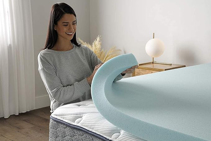 Serta ThermaGel Cooling, Pressure-Relieving Memory Foam Mattress Topper, 3 Inch, Queen,Blue