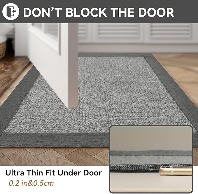 Bath Mat Bathroom Rugs Non Slip Washable, Soft Jute-Like Ultra Thin Bath Mats, Rubber Backing Super Absorbent Quick Dry Thin Bath Rug Shower Mat Fit Under Door Bathroom Tub Floor, Gray 20" x 32"