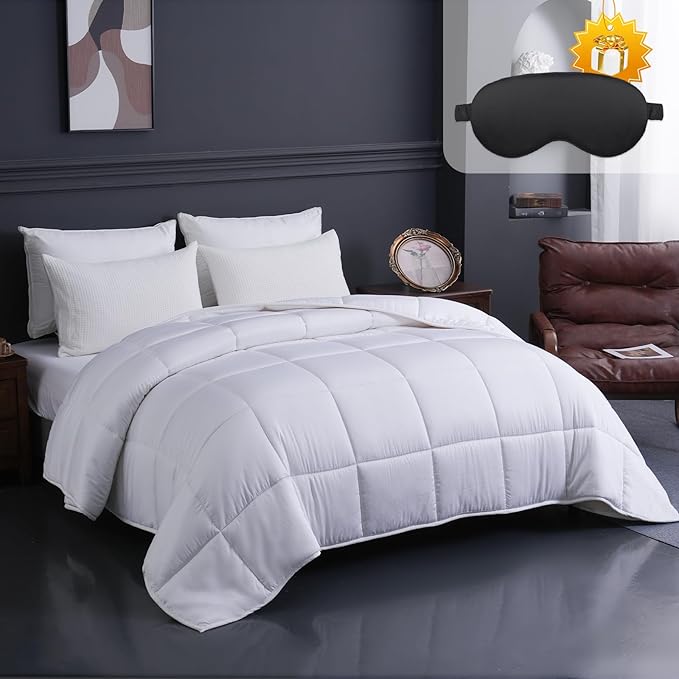 YOUR MOON Luxurious All Season Wool Comforter King Size 100% Natural Australian Wool Duvet, Hypoallergenic Premium Filled Comforter, Noiseless Jacquard Rayon Derived from Bamboo Shell(White)