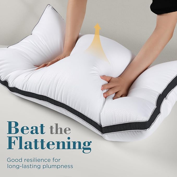 viewstar Bed Pillows Standard Size Set of 2, Hotel Cooling Down Alternative Gusseted Pillows for Side, Back, or Stomach Sleepers, Black