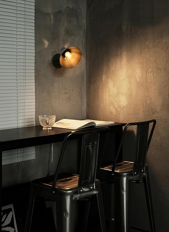 Yosoan Indoor Vanity Wall Sconce with Dimming On Off switch, 1-Light Hardwired Vintage Wall Mount Metal Lamp Fixture with 6.89" Bowl Metal Shade in-Build Gold Bedside Reading Bedroom Bunk Light(Black)