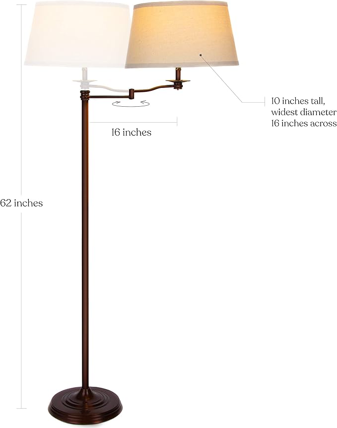 Brightech Caden LED Floor Lamp - Tall Standing Lamp with Swing Arm for Living Rooms & Offices - Industrial Bronze