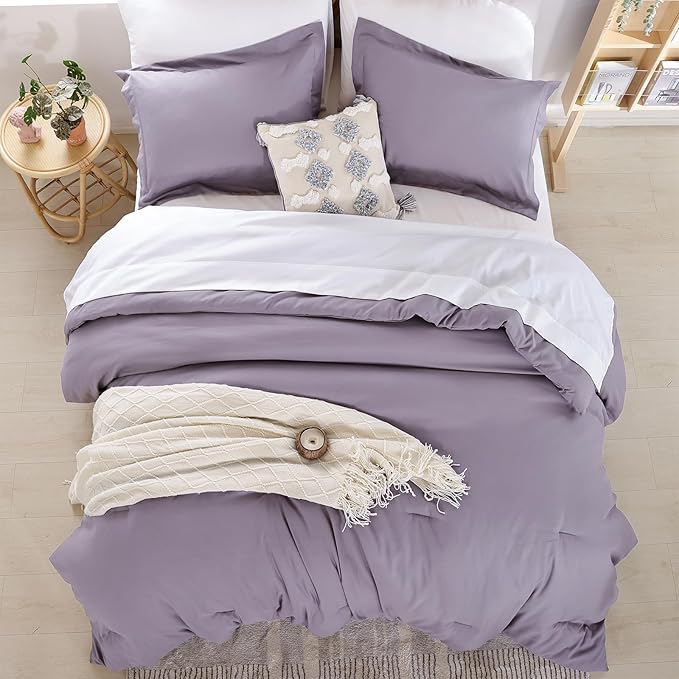 weigelia Queen Comforter Set 7 Pieces Dusty Purple Comforter Set Soft Queen Size Bedding Set with Fitted Sheets, Flat Sheets, Pillow Shams, and Pillowcases
