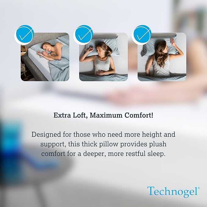 Technogel Deluxe Cooling Gel Pillow - Patented Cooling Technology, Odorless Memory Foam – Breatable Ergonomic Support for Side & Back Sleepers with Washable Cover, 5.5" (Thick)