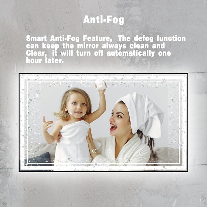 55" x 32" LED Bathroom Mirror with Lights Framed LED Mirror for Bathroom Backlit and Front Lighted Bathroom Mirror Black Square Aluminum Frame Anti-Fog Dimmable Vanity Adjustable Memory