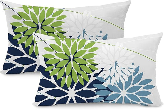 DFXSZ Outdoor Throw Pillow Covers 12x20 Inch Set of 2 Waterproof Spring Summer Geometric Elegant Blue Green Outdoor Pillow Covers for Patio Funiture Garden Couch 158Y12