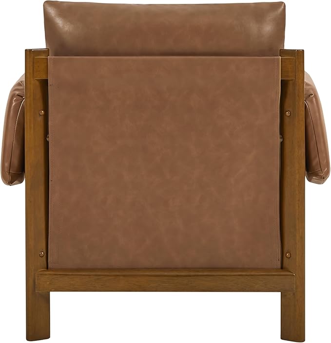 CHITA Accent Chair, Mid Century Modern Upholstery Armchair for Living Room, Solid Wood Frame, Faux Leather in Saddle Brown