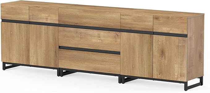 WAMPAT Modern TV Stand for TVs up to 100 inch, 3 in 1 TV Console with Adjustable Shelves and 3 Drawers, Media Console for Living Room, Bedroom, Oak