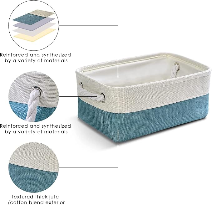 TheWarmHome Fabric Storage Bin with Handles,Storage Basket for Home Storage and Organization, Shelf Basket with Cover for Living Room Bedroom Decor Closet（White & Green,Small ,11.8L×7.9W×5.2H