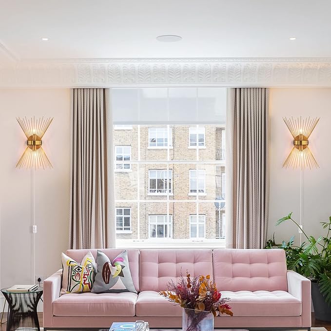 VILUXY Mid-Century Plug in Wall Sconces Antique Brass Brush Paint Finish with Starburst Shade and ON/Off Switch Cord for Bedside, Bedroom, Hallway, Entryway, Passway, Vanity 2 Pack