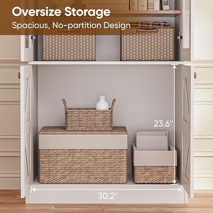 Vyre 70.8" Tall White Bookshelf with Doors, Farmhouse Modular Bookcase with 4-Tier Adjustable Shelves, Large Storage Cabinet for Home Office, Living Room, Set of 4