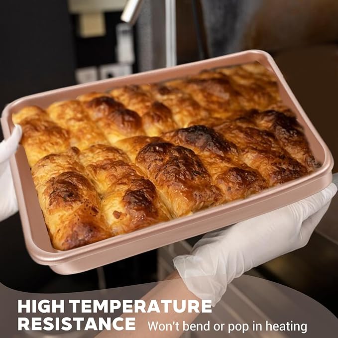 3 Pcs Baking Sheet Set, Cookie Sheets For Baking with Square Texture Pattern, Thicker Carbon Steel Non-stick Bake Pan Roll Pans Tray for Oven (9''/11''/13'')