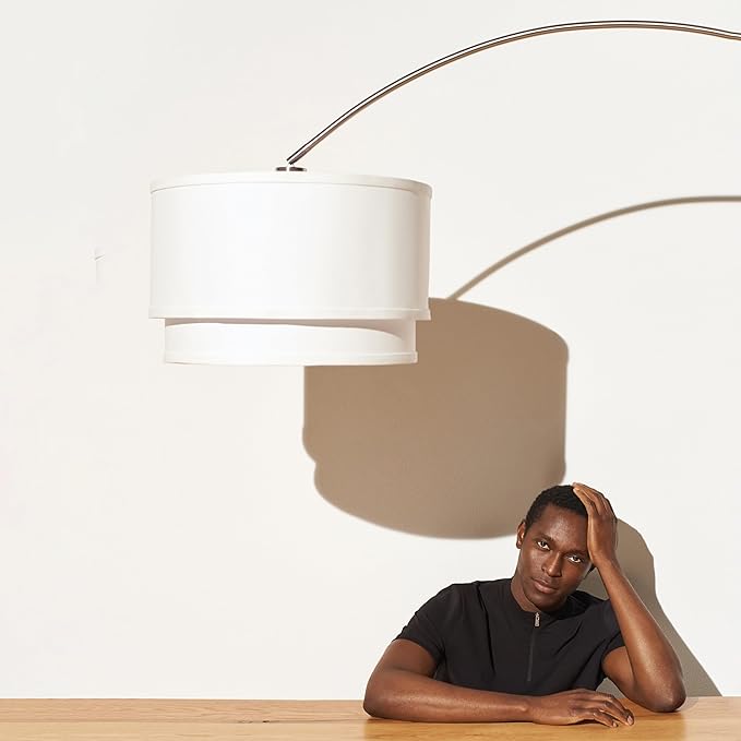 Brightech Mason Arc Floor Lamp - Modern Corner Standing Lamp with Unique Hanging Drum Lamp Shade for Living Room - Bright Overhead, Curved Hanging Light for Bedroom. Library, Den - Bronze