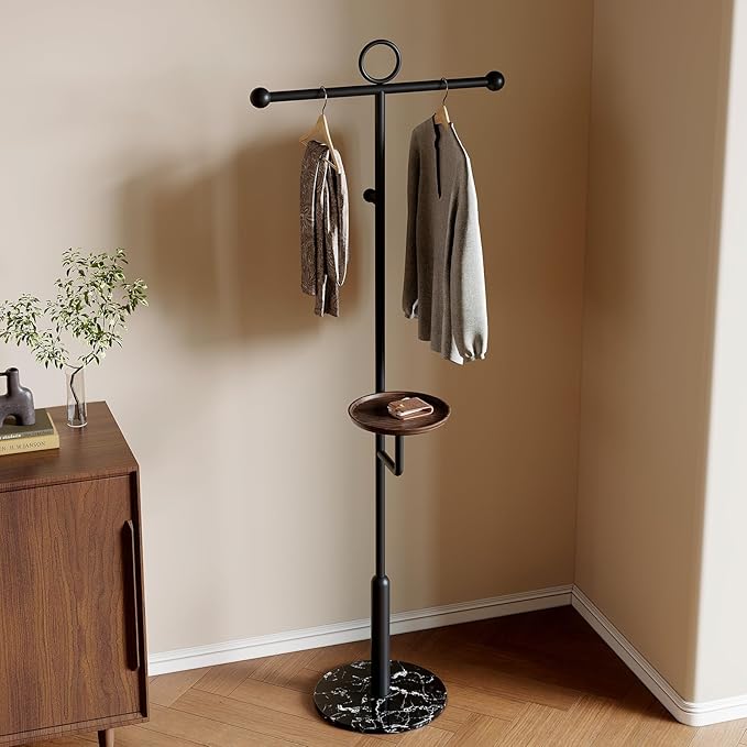 Coat rack freestanding Metal coat rack stand with round storage tray & Marble Base for Bags Hats Scarfs Purses Coat Hanger Stand Coat Tree for Home Office Hall Entryway