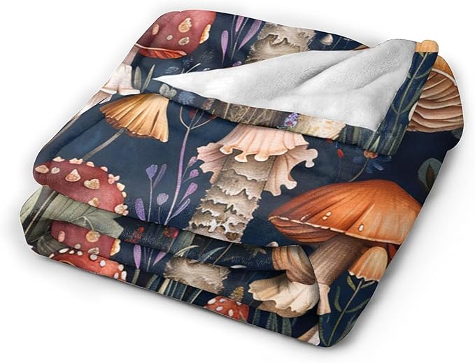 Mushroom Throw Blanket for Girls, Women, Men, Boys - Soft Warm Cozy Fleece Blanket for Couch, Sofa, Bed - Mushroom Gifts and Decor - 80"x60"